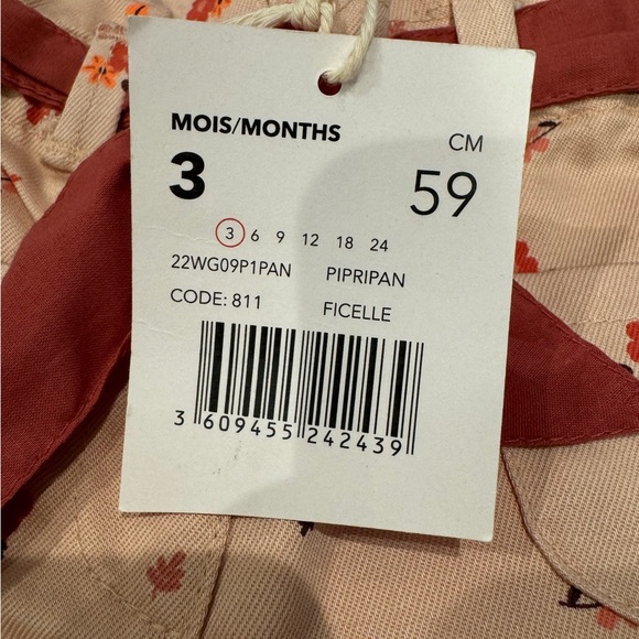 NEW NWT Du Pareil Baby Girls Coral Pink Floral Print Belted Pants Size 3M Bottom - Picture 8 of 8